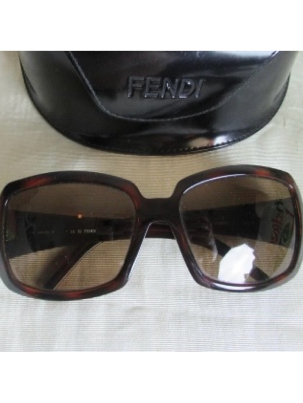 Fendi Women’s Tortoiseshell Rectangular Sunglasses with Gold FF Accents